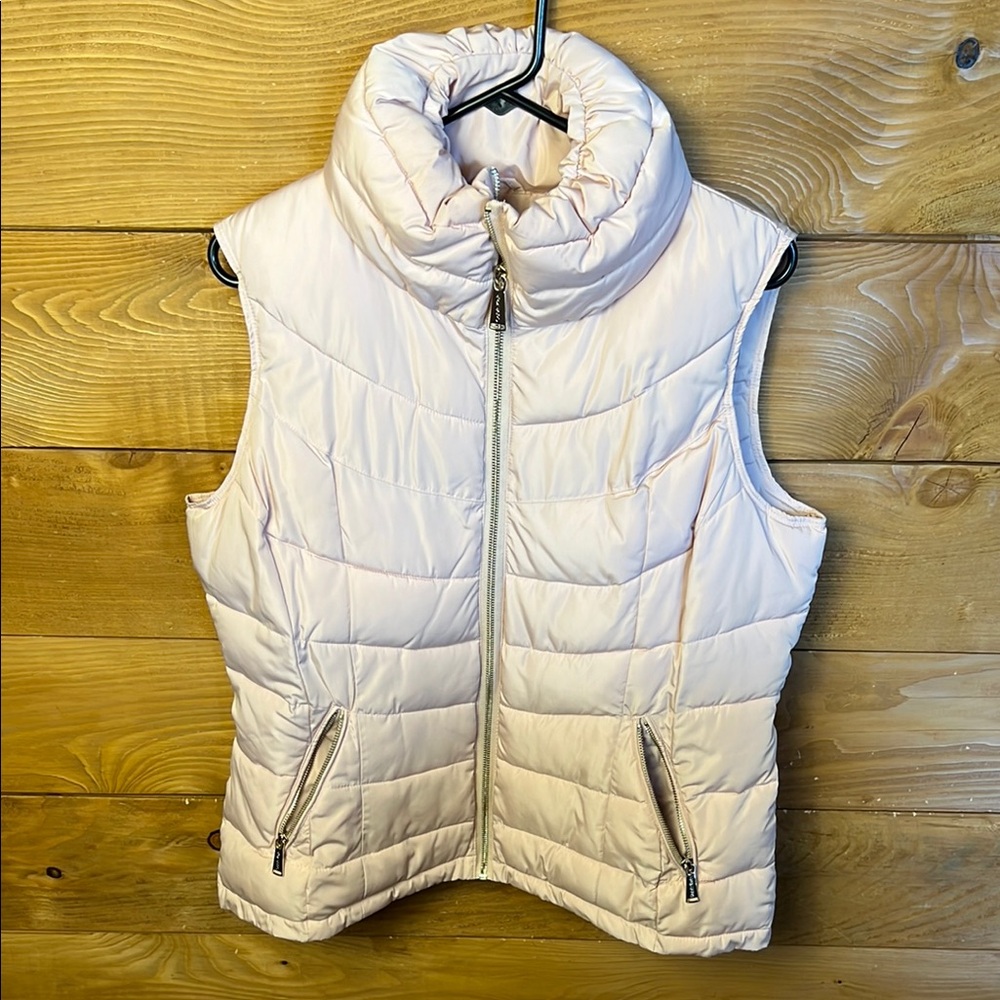 Calvin Klein Womens Pale Pink Quilted Puffer Vest Lg Zip Warm Layering Polyester